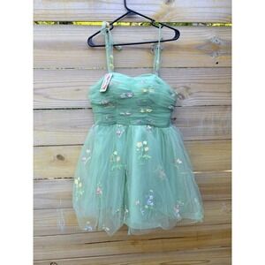 IWEMEK Sage Green Tulle Floral Butterfly Mini Dress Corset Back Fairycore Prom